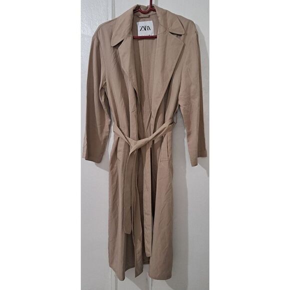 Zara Womens Small LONG Lightweight trnch Duster Neutral Beige Tan Spring Summer - Picture 1 of 6